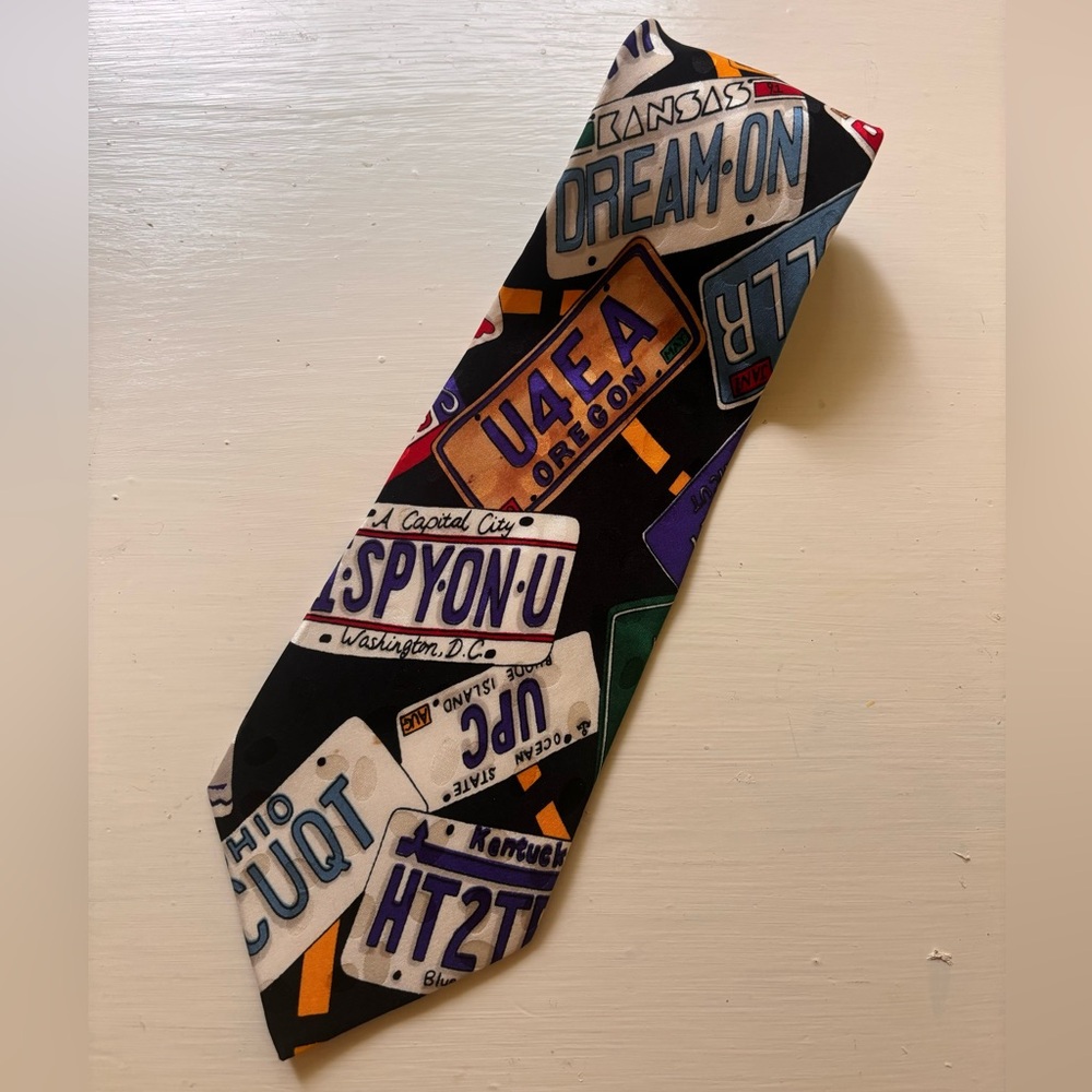 Nicole Miller license plate 100% silk tie